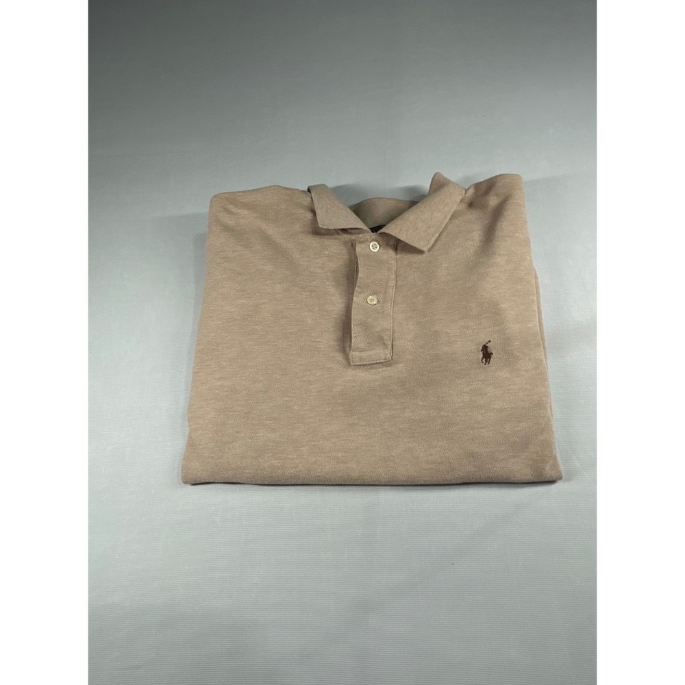 Polo Ralph Lauren Mens XXL Tan Beige Short Sleeve Pique Pony Logo Polo Shirt